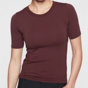 Athleta renew ribbed Burgundy short sleeve athletic top. Size Small